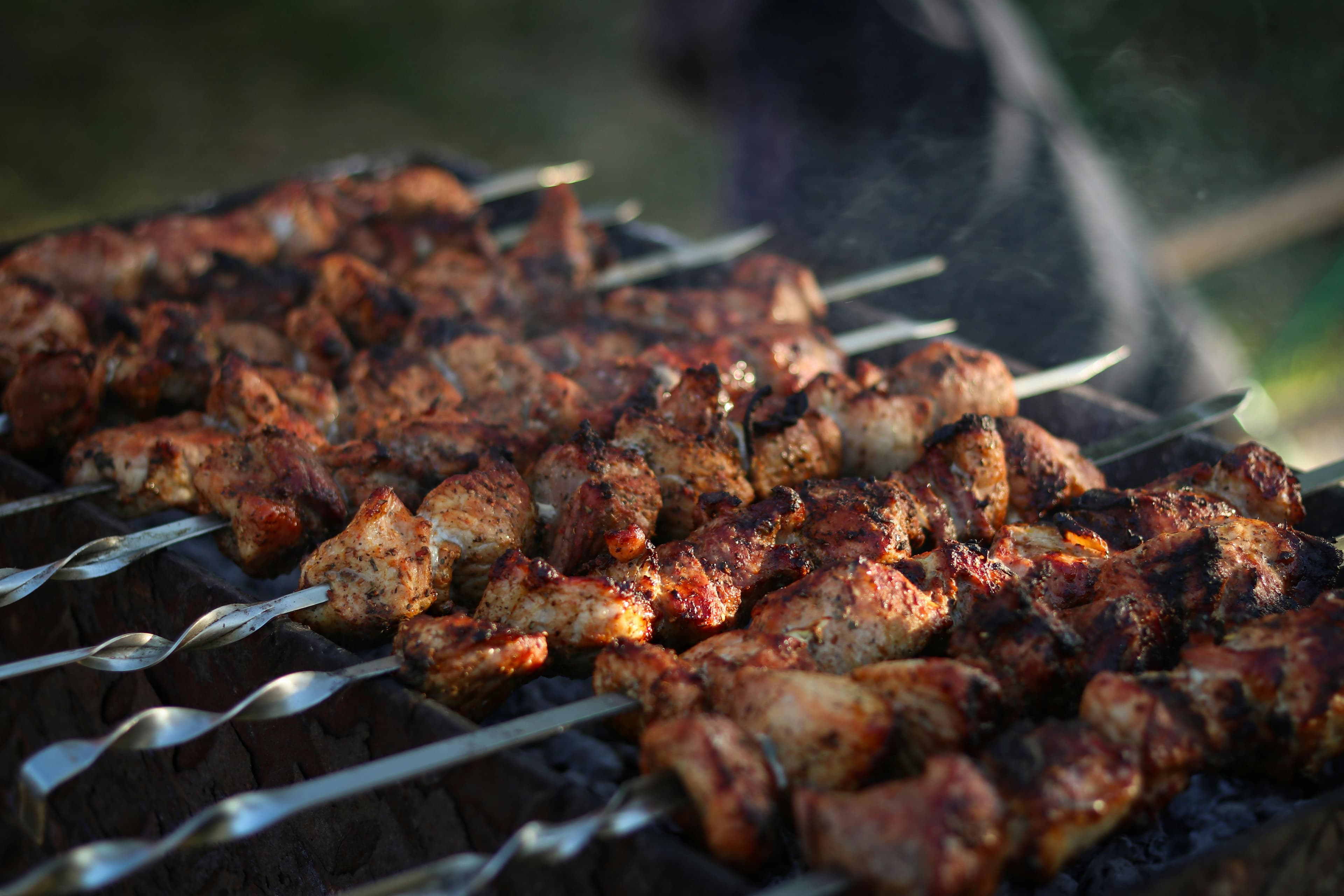 Grilled skewers on a barbecue